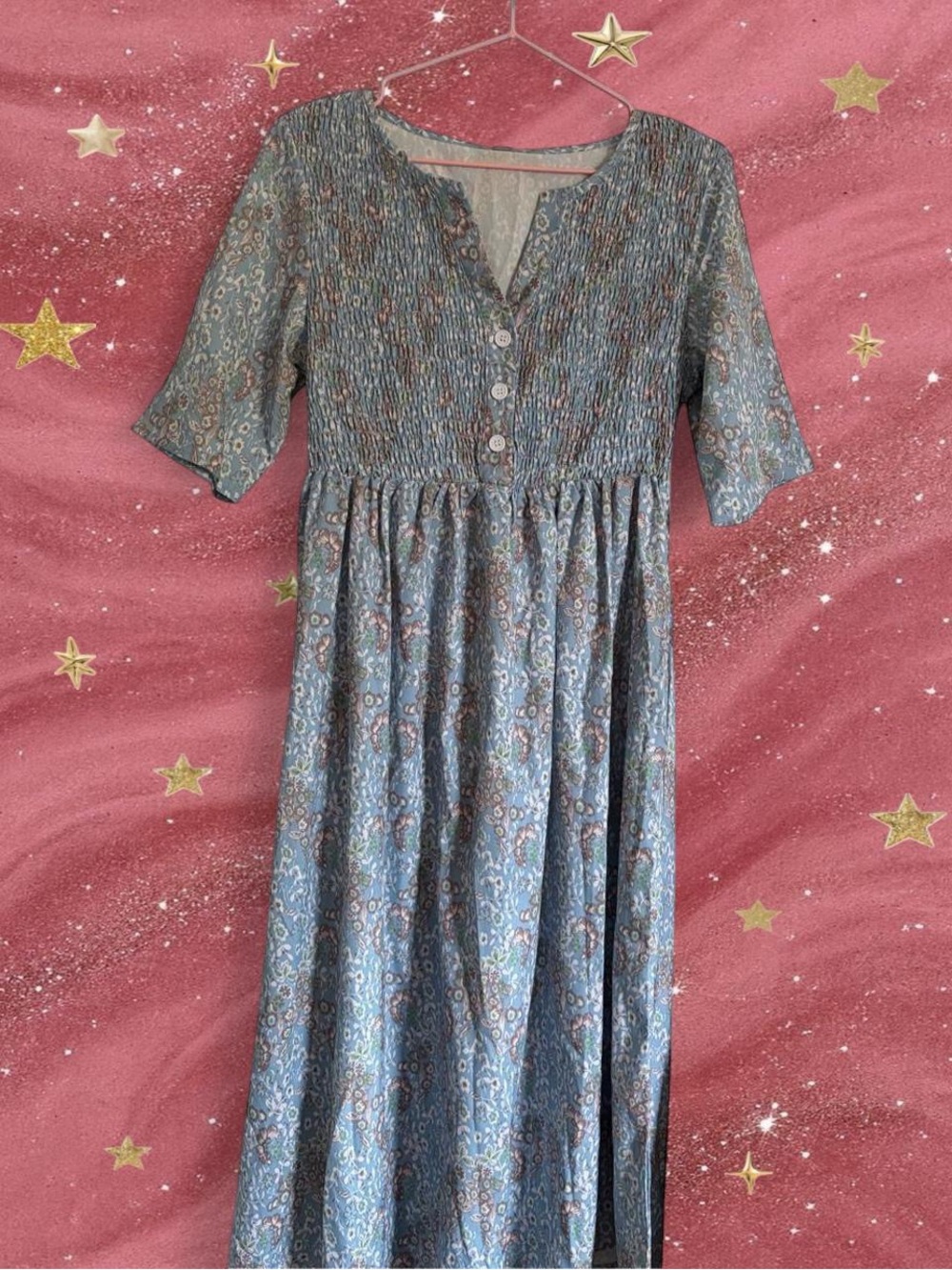 Smocked Blue Floral Kids' Midi Dress